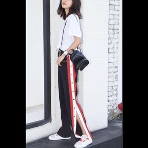 wide leg casual black pants trousers white x ted striped buttons. NWT. size S